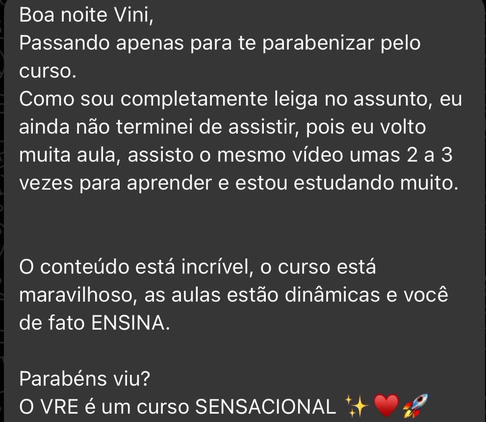 Mensagem de aluna que era leiga no assunto elogiando a didática do curso